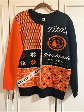 Tito's Handmade Vodka Orange and Black Crewneck Ugly Sweater